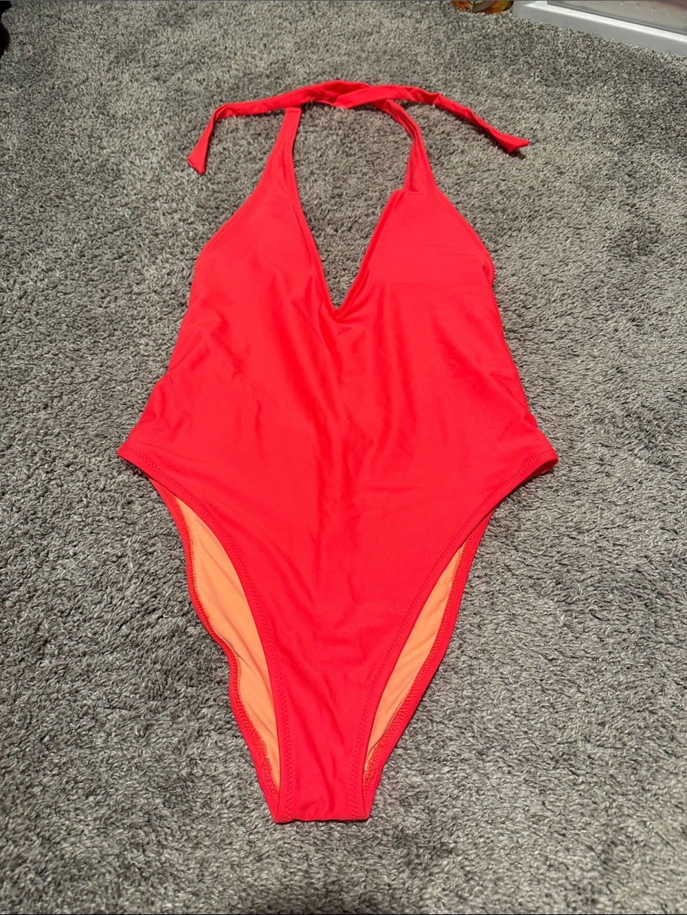 Aerie Bright Red Orange Halter One-Piece Swimsuit
